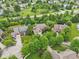 Beautiful aerial view of homes with mature trees and landscaping in a well-maintained neighborhood and pond in the distance at 427 Quincy Pl, Westfield, IN 46074