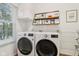 Laundry room showcasing modern appliances, bright window and convenient wall shelving at 427 Quincy Pl, Westfield, IN 46074