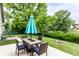 Inviting backyard patio with a dining set, shade umbrella, and relaxing garden view at 4380 Dunsany Ct, Indianapolis, IN 46254