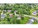 Scenic aerial view of a home nestled among lush trees, featuring a manicured lawn and a private backyard at 5857 Stone Pine Trl, Carmel, IN 46033
