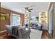 Inviting living room with a fireplace, built-in shelves, and comfortable seating at 5857 Stone Pine Trl, Carmel, IN 46033