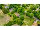 Expansive aerial view showcases a beautiful home nestled amid verdant trees and farmland at 7533 Deerfield Dr, Greenfield, IN 46140