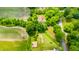 Lush aerial view features a lovely home surrounded by a dense forest and well-kept farmland at 7533 Deerfield Dr, Greenfield, IN 46140