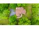 Aerial view of a home nestled among lush green trees with a long driveway at 7533 Deerfield Dr, Greenfield, IN 46140