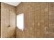 Shower with stone tile walls, a window with white curtains, and shower head at 838 Woodruff Place West Dr, Indianapolis, IN 46201