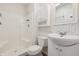 Clean bathroom with a shower, toilet, vanity, mirror, and a medicine cabinet for storage at 9189 Dawn Dr, Brownsburg, IN 46112