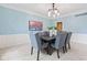Dining room with soft blue walls, traditional wainscotting, and modern lighting above the dining table at 11266 Old Stone Dr, Indianapolis, IN 46236