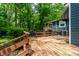 Angle view of the wooden back deck showcasing a pool at 1515 Randall Rd, Indianapolis, IN 46240