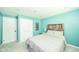 Charming bedroom with bright blue walls, carpeted floors, and ample closet space at 1605 Westlane Rd, Indianapolis, IN 46260