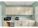 Close up on the kitchen showing a microwave, Ninja foodie, and white countertop at 1759 Michele Ln, Greenwood, IN 46142