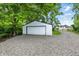 View of the detached one car garage with white siding and gravel driveway at 1933 Tallman Ave, Indianapolis, IN 46218