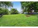 View of backyard featuring green lawn and chain link fence in background at 3921 S Lasalle St, Indianapolis, IN 46237