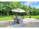 Outdoor patio with dining table, umbrella, basketball hoop and lush green lawn create ideal outdoor recreation area at 5306 Lavender Dr, Plainfield, IN 46168
