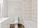 This bathroom features a shower, toilet, and vanity at 6029 English Ave, Indianapolis, IN 46219