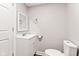 This bathroom features a toilet, sink, vanity, and mirror at 6029 English Ave, Indianapolis, IN 46219