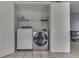 Laundry room with modern washer and dryer and wire shelving at 6214 Weller Cir, Indianapolis, IN 46268