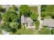 Aerial view of the roof, backyard with patio furniture, and pool of a luxury home at 7629 Candlewood Ln, Indianapolis, IN 46250