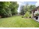 Expansive backyard with a lush green lawn and mature trees, perfect for outdoor activities and relaxation at 7629 Candlewood Ln, Indianapolis, IN 46250