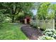 Backyard with a shed and green vegetation at 7736 Wawasee Dr, Indianapolis, IN 46250