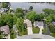 Stunning aerial view of lakeside homes surrounded by lush greenery, showcasing lake access and neighborhood charm at 817 Hickory Way, Noblesville, IN 46062