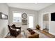 Cozy living room featuring a leather chair, accent rug, and decor, perfect for relaxing at 906 Berkhamsted Ln, Carmel, IN 46032
