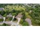 Aerial view of a brick home nestled among lush greenery and mature trees in a neighborhood at 10455 Trewithen Ln, Carmel, IN 46032