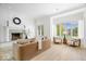 Bright living room with fireplace, bay window seating, and light hardwood floors at 12208 Island Dr, Indianapolis, IN 46256