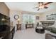 Comfortable living room featuring ceiling fan, comfortable seating, and natural light at 12251 E 196Th St, Noblesville, IN 46060