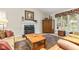 Cozy living room with fireplace, decorative rug, and natural light from large windows at 1482 Waterford Dr, Zionsville, IN 46077