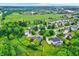 Aerial view of a residential area with manicured lawns, mature trees, and a central roundabout at 3345 Kilkenny Cir, Carmel, IN 46032