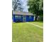 Cozy blue single-story home with a well-maintained lawn and charming front porch seating at 3464 N Bancroft St, Indianapolis, IN 46218