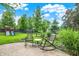 Backyard patio with string lights, chairs, and lush landscaping create a peaceful outdoor retreat at 3740 Weather Stone Xing, Zionsville, IN 46077