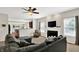 Open living room layout with fireplace, comfortable seating, and seamless flow to kitchen at 3740 Weather Stone Xing, Zionsville, IN 46077