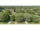 An aerial view shows the treelined neighborhood at 396 W 500 S, Anderson, IN 46013