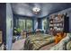 This bedroom features fun celestial decor, two windows, and a bookshelf filled with books and toys at 4046 N Park Ave, Indianapolis, IN 46205