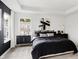 Bright primary bedroom with two windows, tray ceiling, and stylish, modern decor at 6580 Halsey St, Zionsville, IN 46077