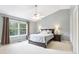 Light-filled bedroom features a ceiling fan, a bed, and windows for natural light at 9643 Cypress Way, Carmel, IN 46032