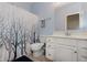 This bathroom features a sleek vanity, a large mirror, and a shower/tub combo at 11074 Galley Way, Fishers, IN 46040