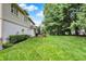 Expansive backyard featuring lush green grass and mature trees, creating a serene and private outdoor space at 12450 Petalon Trce, Fishers, IN 46037