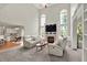 Open-concept living room with fireplace, large windows, and comfortable seating at 13757 Flintridge Pass, Carmel, IN 46033