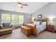 Bright main bedroom features large windows, a ceiling fan, a sitting area, and carpeted floors at 1393 Turfway Dr, Avon, IN 46123