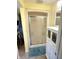 Bathroom with glass enclosed shower and built-in storage cabinet at 2615 Alexandria Pike, Anderson, IN 46012