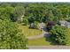 An aerial view shows a home with a circular driveway, a well-kept lawn, and mature trees at 2906 E 65Th St, Indianapolis, IN 46220