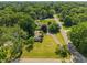 An aerial view displays a home with a long driveway, a spacious lawn, and mature trees at 2906 E 65Th St, Indianapolis, IN 46220