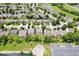 Overhead perspective showcasing the neighborhood with a pond, verdant lawns, and well-maintained streets in a residential area at 8877 N White Tail Trl, McCordsville, IN 46055