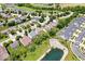Aerial view of the neighborhood featuring diverse homes, green spaces, and a tranquil pond, showcasing a well-planned community at 8877 N White Tail Trl, McCordsville, IN 46055