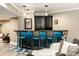 Stylish basement bar with blue accents, pendant lighting, and comfortable seating, perfect for entertaining at 1037 Deer Lake Dr, Carmel, IN 46032