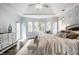 Comfortable main bedroom with a tray ceiling, decorative wall paper, and lots of natural light from multiple windows at 1037 Deer Lake Dr, Carmel, IN 46032