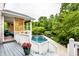 Inviting pool area with deck, mature landscaping, and outdoor living space for relaxation and entertainment at 1037 Deer Lake Dr, Carmel, IN 46032