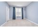 Bedroom with a light blue paint, plush carpet, blue curtains and chandelier at 12634 Mustard Seed Ct, Fishers, IN 46038